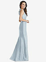 Side View Thumbnail - Mist Jewel Neck Bowed Open-Back Trumpet Dress with Front Slit