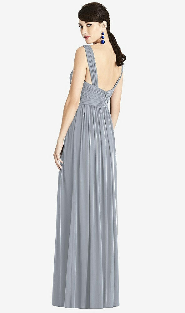 Back View - Platinum & Light Nude Illusion Plunge Neck Shirred Maxi Dress