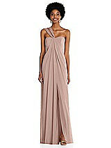 Alt View 1 Thumbnail - Neu Nude Draped Chiffon Grecian Column Gown with Convertible Straps