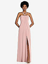 Front View Thumbnail - Rose - PANTONE Rose Quartz Draped Chiffon Grecian Column Gown with Convertible Straps