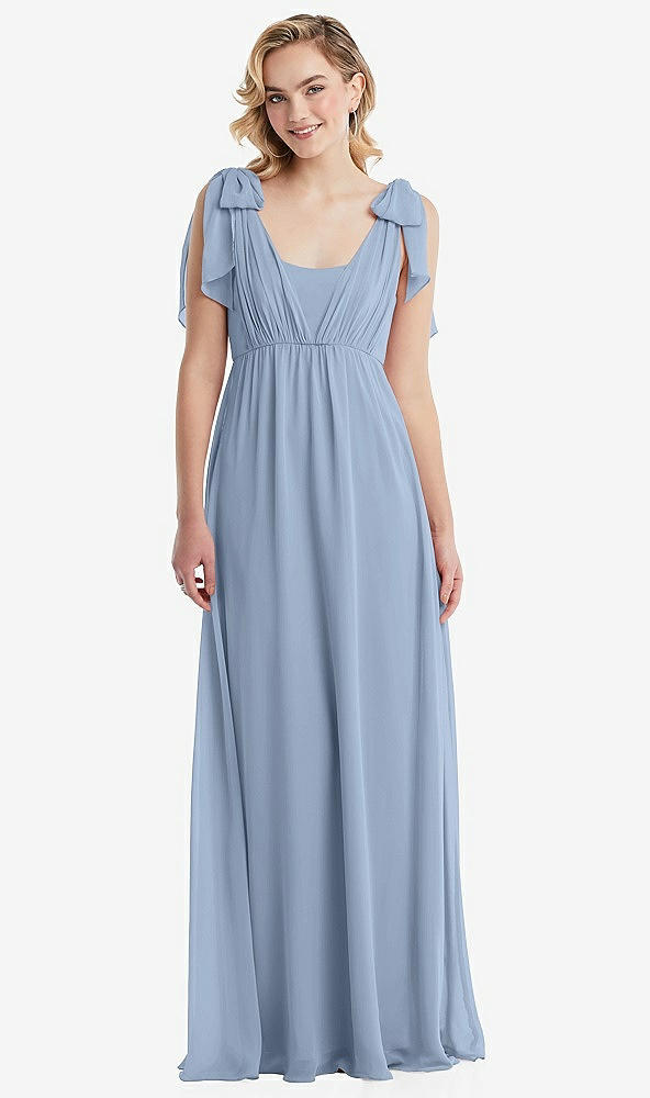 Front View - Cloudy Empire Waist Shirred Skirt Convertible Sash Tie Maxi Dress