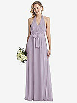 Alt View 1 Thumbnail - Lilac Haze Empire Waist Shirred Skirt Convertible Sash Tie Maxi Dress