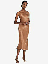 Front View Thumbnail - Toffee Diamond Halter Bias Midi Slip Dress with Convertible Straps