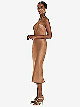 Side View Thumbnail - Toffee Diamond Halter Bias Midi Slip Dress with Convertible Straps