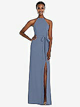 Rear View Thumbnail - Larkspur Blue Halter Criss Cross Cutout Back Maxi Dress