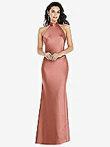 Front View Thumbnail - Desert Rose Scarf Tie High-Neck Halter Maxi Slip Dress