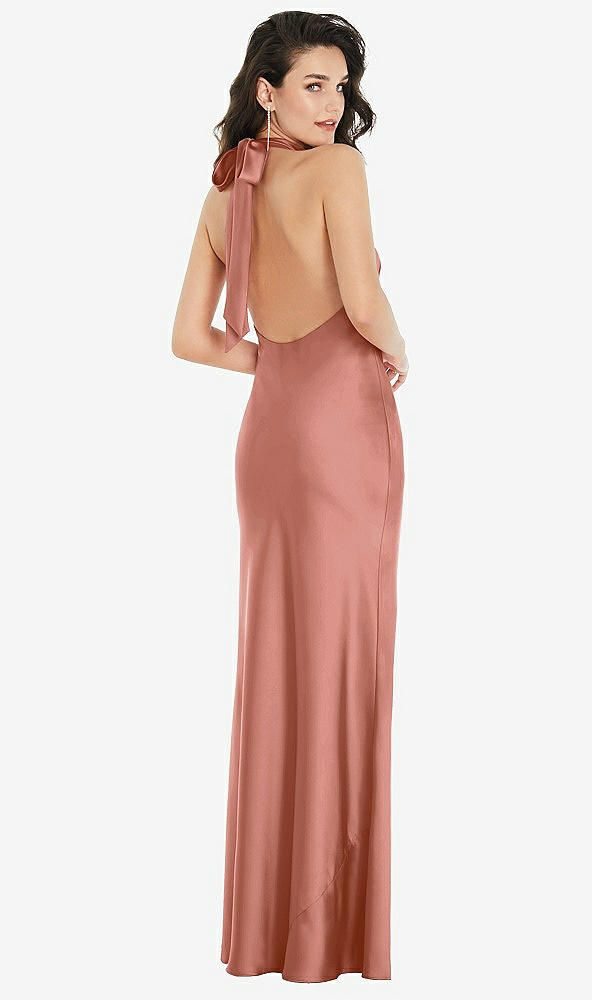 Back View - Desert Rose Scarf Tie High-Neck Halter Maxi Slip Dress