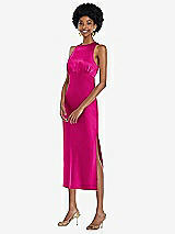 Front View Thumbnail - Think Pink Jewel Neck Sleeveless Midi Dress with Bias Skirt