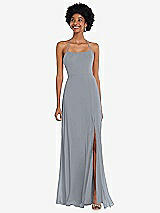 Alt View 1 Thumbnail - Platinum Scoop Neck Convertible Tie-Strap Maxi Dress with Front Slit