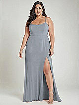 Alt View 2 Thumbnail - Platinum Scoop Neck Convertible Tie-Strap Maxi Dress with Front Slit