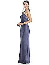 Side View Thumbnail - French Blue Diamond Halter Bias Maxi Slip Dress with Convertible Straps