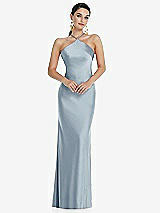 Front View Thumbnail - Mist Diamond Halter Bias Maxi Slip Dress with Convertible Straps