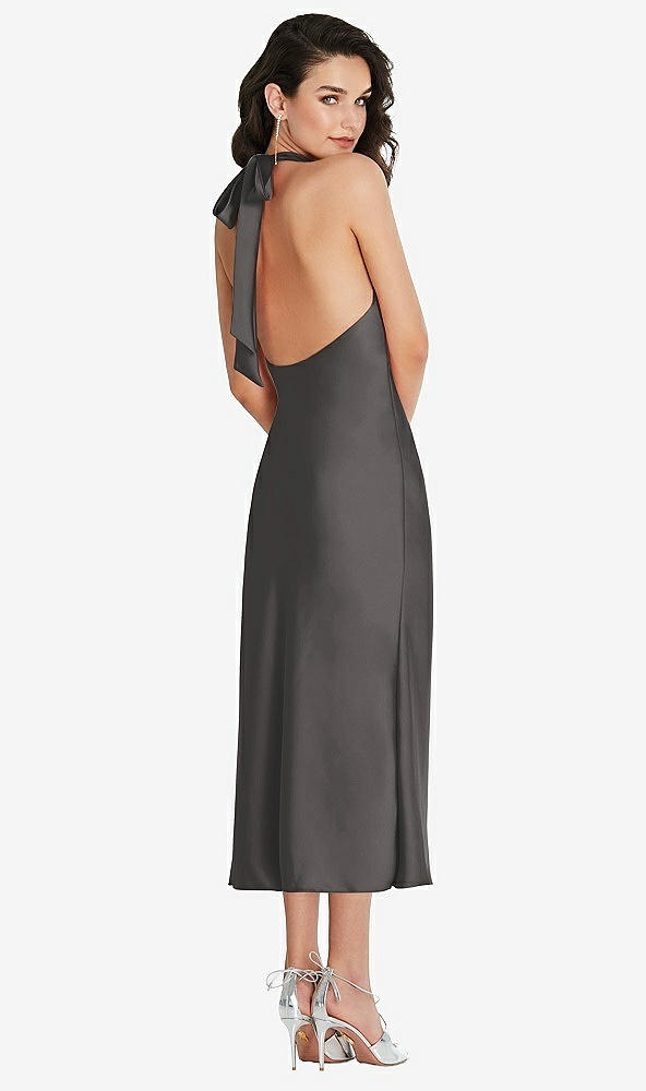 Back View - Caviar Gray Scarf Tie High-Neck Halter Midi Slip Dress