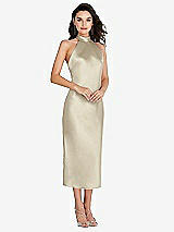 Front View Thumbnail - Champagne Scarf Tie High-Neck Halter Midi Slip Dress