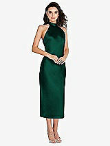 Front View Thumbnail - Hunter Green Scarf Tie High-Neck Halter Midi Slip Dress