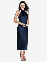 Front View Thumbnail - Midnight Navy Scarf Tie High-Neck Halter Midi Slip Dress