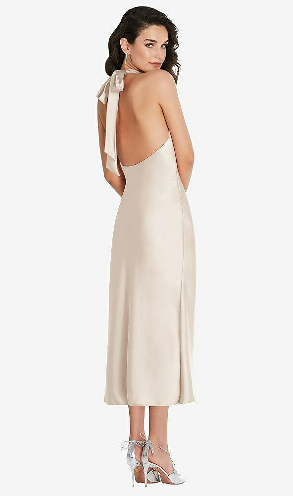 Back View - Oat Scarf Tie High-Neck Halter Midi Slip Dress