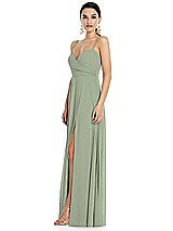 Side View Thumbnail - Sage Adjustable Strap Wrap Bodice Maxi Dress with Front Slit 