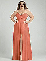 Alt View 1 Thumbnail - Terracotta Copper Adjustable Strap Wrap Bodice Maxi Dress with Front Slit 