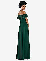 Rear View Thumbnail - Hunter Green Straight-Neck Ruffled Off-the-Shoulder Satin Maxi Dress