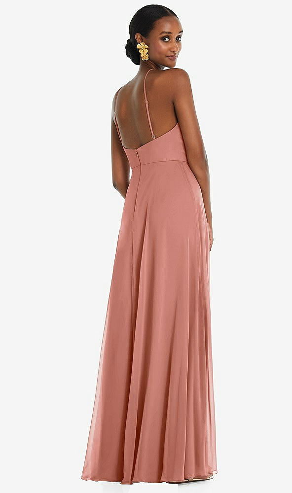 Back View - Desert Rose Diamond Halter Maxi Dress with Adjustable Straps