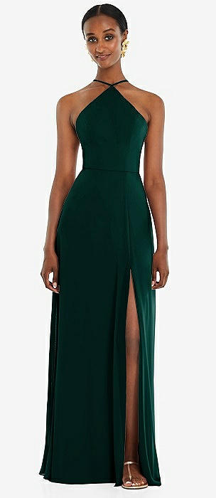 Lovely Forest Evergreen Twist Strap Maxi Bridesmaid Dress with Front orders Slit 18 NWT