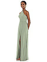 Side View Thumbnail - Sage Diamond Halter Maxi Dress with Adjustable Straps