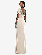 Rear View Thumbnail - Oat Twist Cuff One-Shoulder Princess Line Trumpet Gown