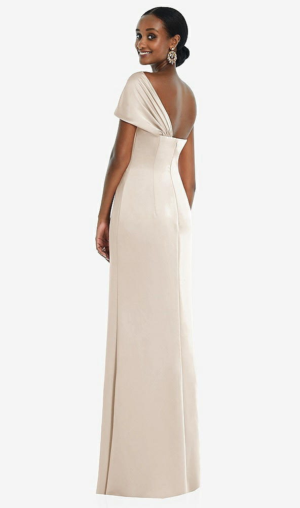 Back View - Oat Twist Cuff One-Shoulder Princess Line Trumpet Gown