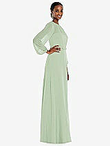 Side View Thumbnail - Celadon Strapless Chiffon Maxi Dress with Puff Sleeve Blouson Overlay 