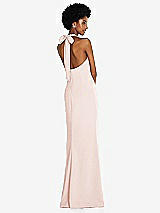 Rear View Thumbnail - Blush Tie Halter Open Back Trumpet Gown 