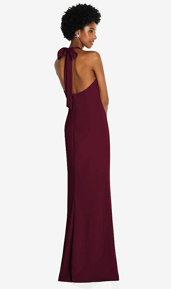 Back View - Cabernet Tie Halter Open Back Trumpet Gown 