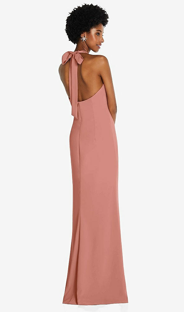 Back View - Desert Rose Tie Halter Open Back Trumpet Gown 