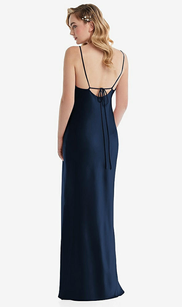 Back View - Midnight Navy Cowl-Neck Tie-Strap Maternity Slip Dress