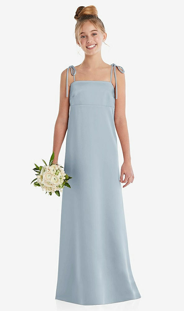 Front View - Mist Tie Shoulder Empire Waist Junior Bridesmaid Dress