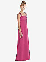 Side View Thumbnail - Tea Rose Tie Shoulder Empire Waist Junior Bridesmaid Dress