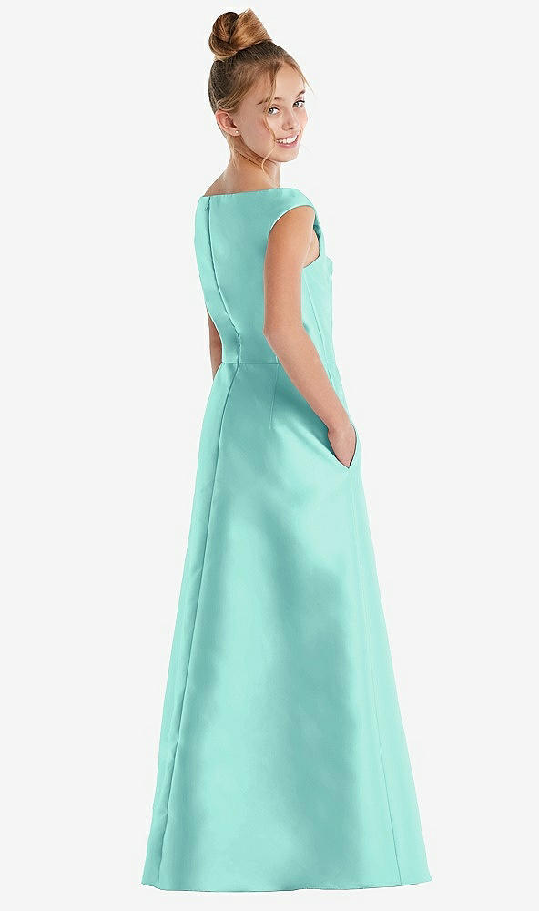 Back View - Coastal Off-the-Shoulder Draped Wrap Satin Junior Bridesmaid Dress