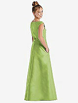 Rear View Thumbnail - Mojito Off-the-Shoulder Draped Wrap Satin Junior Bridesmaid Dress