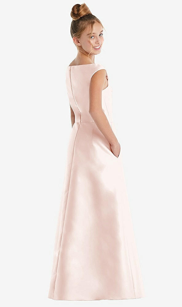 Back View - Blush Off-the-Shoulder Draped Wrap Satin Junior Bridesmaid Dress