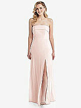 Front View Thumbnail - Blush Cuffed Strapless Maxi Dress with Front Slit