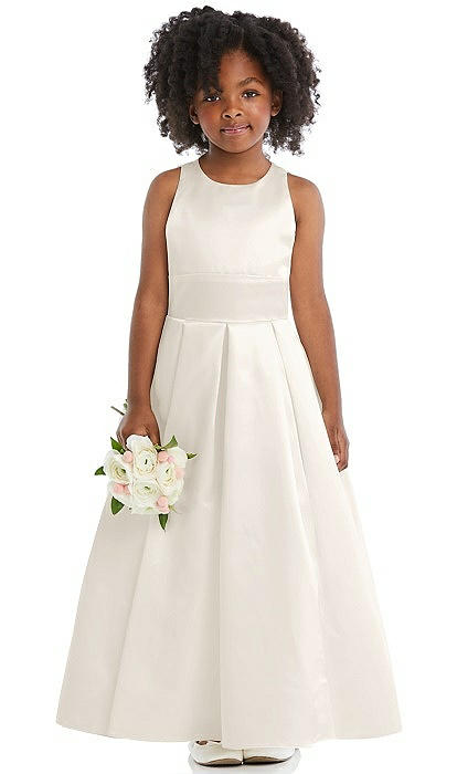 Sleeveless Pleated Skirt Satin Flower Girl Dress In Ivory The Dessy Group