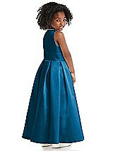 Rear View Thumbnail - Ocean Blue Sleeveless Pleated Skirt Satin Flower Girl Dress