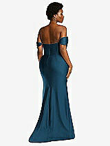 Alt View 4 Thumbnail - Atlantic Blue Off-the-Shoulder Corset Stretch Satin Mermaid Dress with Slight Train