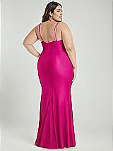 Alt View 3 Thumbnail - Think Pink Deep V-Neck Stretch Satin Mermaid Dress with Slight Train