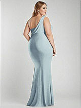 Alt View 3 Thumbnail - Mist One-Shoulder Asymmetrical Cowl Back Stretch Satin Mermaid Dress