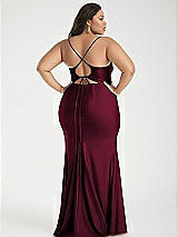 Alt View 3 Thumbnail - Cabernet Cowl-Neck Open Tie-Back Stretch Satin Mermaid Dress with Slight Train