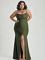 Alt View 2 Thumbnail - Olive Green Cowl-Neck Open Tie-Back Stretch Satin Mermaid Dress with Slight Train