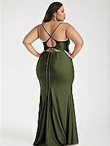 Alt View 3 Thumbnail - Olive Green Cowl-Neck Open Tie-Back Stretch Satin Mermaid Dress with Slight Train