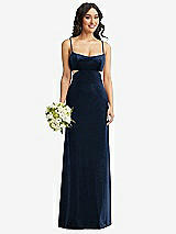 Alt View 1 Thumbnail - Midnight Navy Spaghetti Strap Cutout Midriff Velvet Maxi Dress