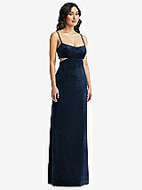 Front View Thumbnail - Midnight Navy Spaghetti Strap Cutout Midriff Velvet Maxi Dress